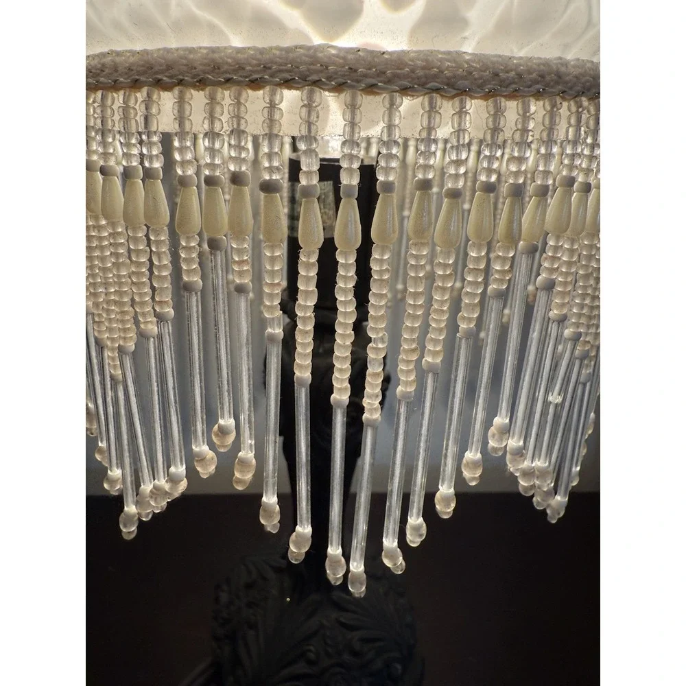 Vintage BEADED BEADS PEARLS LAMPSHADE LAMP ROSES LEAVES APPROX 13 1/2